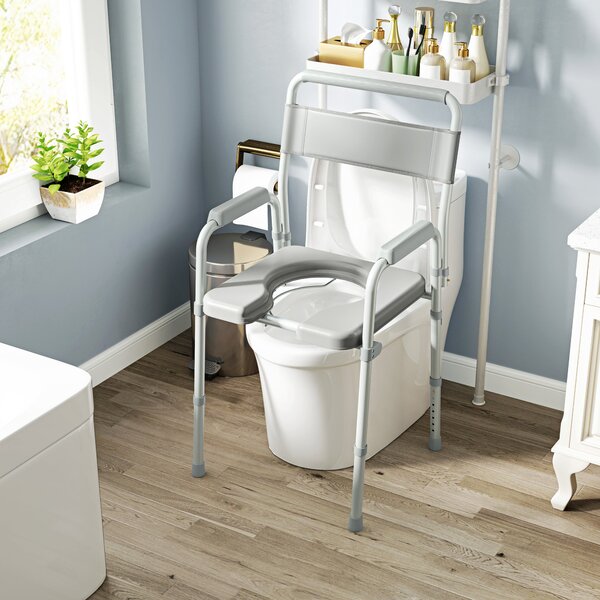 HOMCOM Sedia WC pieghevole antiscivolo con altezza regolabile, portata 150 kg, Grigio | Aosom Italy
