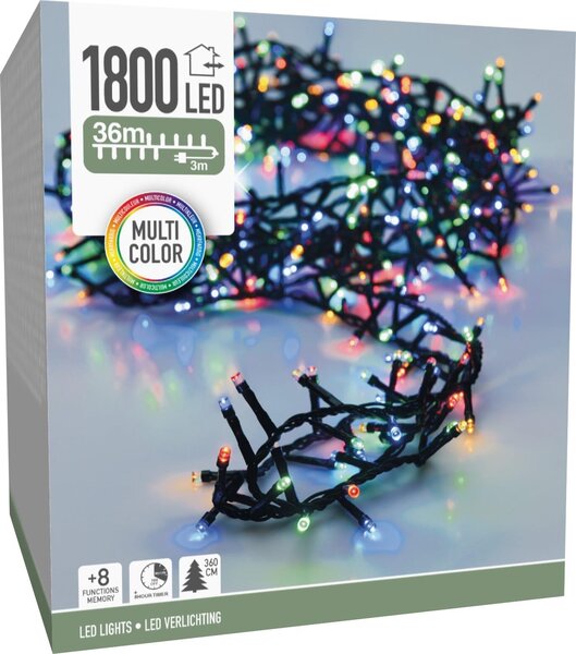 Catena luminosa a LED colorata, 1800 LED, cavo verde, per interni/esterni, 33 m