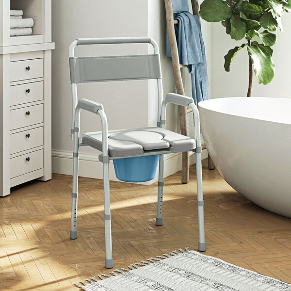 HOMCOM Sedia WC pieghevole antiscivolo con altezza regolabile, portata 150 kg, Grigio | Aosom Italy