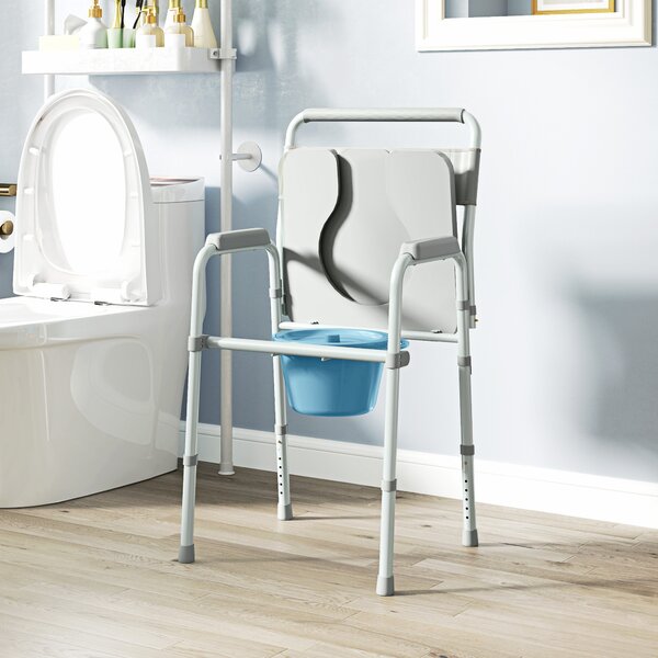 HOMCOM Sedia WC pieghevole antiscivolo con altezza regolabile, portata 150 kg, Grigio | Aosom Italy