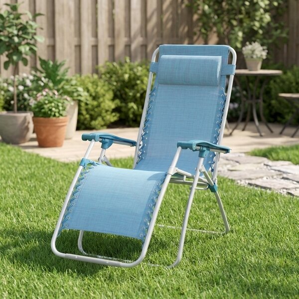 LIF Sdraio da Giardino Pieghevole con Poggiagambe Cuscino Poggiatesta Schienale Reclinabile in Acciaio/Textilene Dimensioni 165x65x113 cm colore Blu