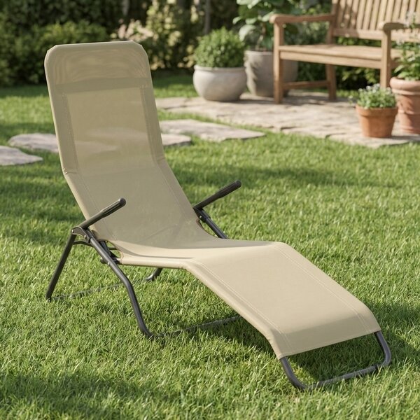 Metal Far Sdraio da Giardino Pieghevole con Poggiagambe in Metallo/Tessuto Dimensioni 175x100x65 cm colore Tortora - Beach