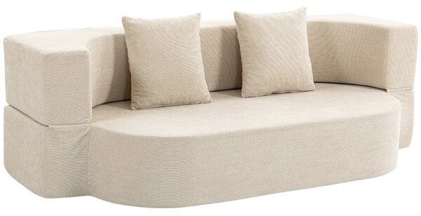 HOMCOM Divano letto 2 posti in chenille con schienale ribaltabile, 190 cm, Beige | Aosom Italy