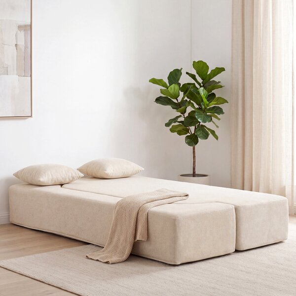 HOMCOM Divano letto 2 posti in chenille con schienale ribaltabile, 190 cm, Beige | Aosom Italy