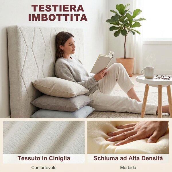 HOMCOM Testiera Letto Imbottita con Motivo a Diamante 160cm Bianca | Aosom Italy