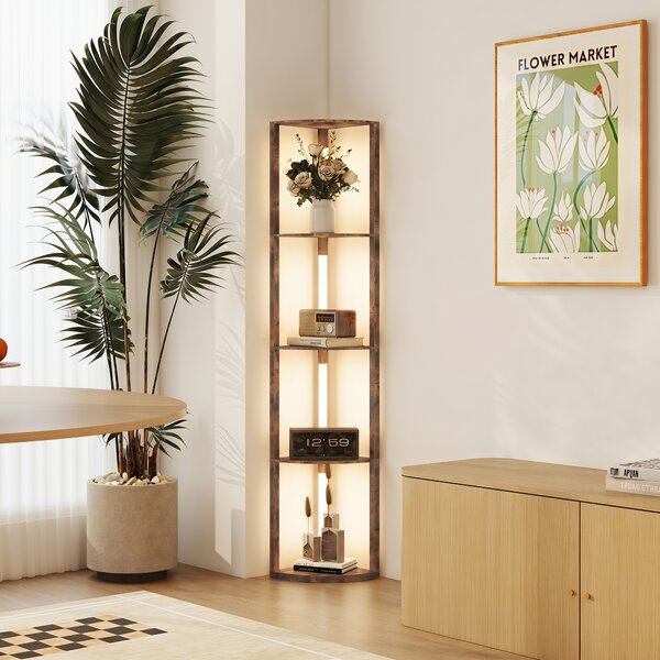 HOMCOM Lampada da terra LED dimmerabile con scaffali, Marrone rustico | Aosom Italy