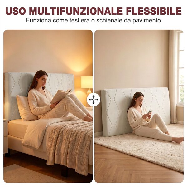 HOMCOM Testiera Letto Imbottita con Motivo a Diamante 160cm Bianca | Aosom Italy
