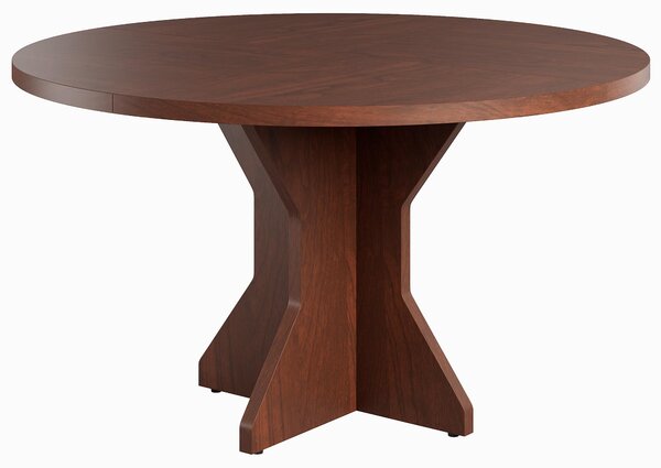 Tavolo rotondo per la sala da pranzo, diametro 120 cm, adatto per 4-6 persone, tavolo da cucina con gambe a forma di "C", finitura effetto legno rosso-marrone