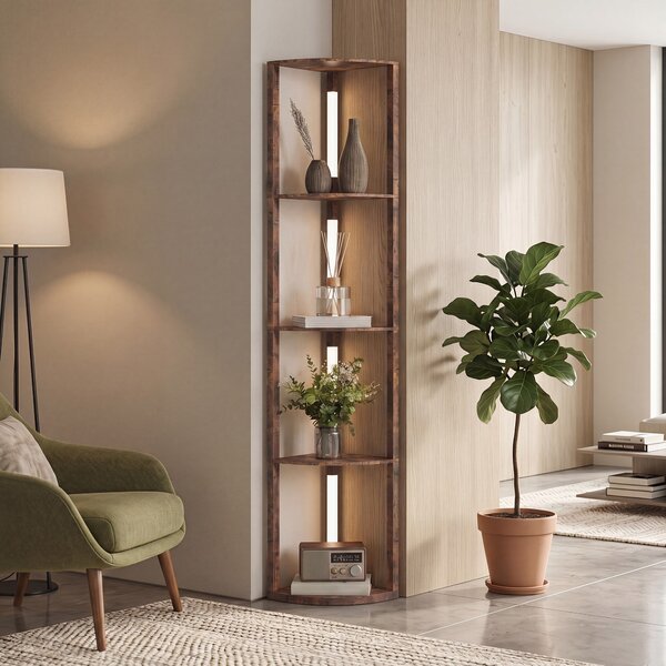 HOMCOM Lampada da terra LED dimmerabile con scaffali, Marrone rustico | Aosom Italy