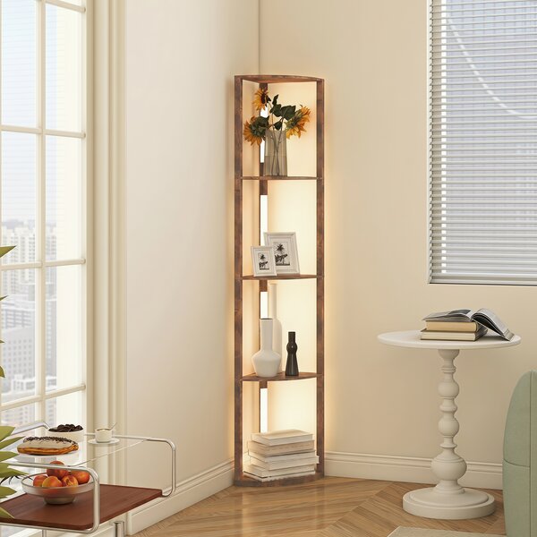 HOMCOM Lampada da terra LED dimmerabile con scaffali, Marrone rustico | Aosom Italy