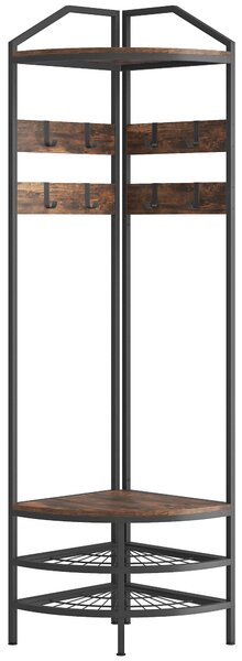 HOMCOM Mobile da ingresso angolare con guardaroba, scarpiera e appendini, Marrone rustico | Aosom Italy