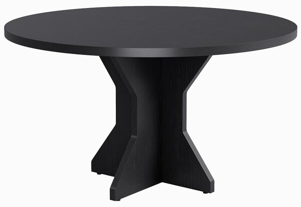 Tavolo rotondo per la sala da pranzo, diametro 120 cm, adatto per 4-6 persone, tavolo da cucina con gambe a forma di "K", colore nero effetto legno