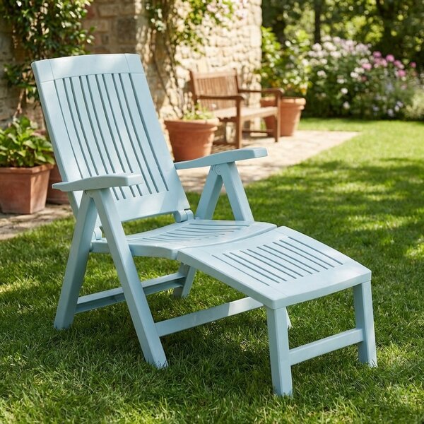 Pas Sdraio da Giardino Pieghevole con Poggiagambe in Plastica Dimensioni 60x103x105 cm colore Bianco - Lucrezia Relax