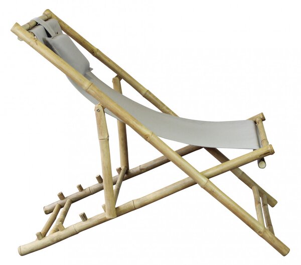 VivaGarden Sdraio da Giardino Pieghevole Cuscino Poggiatesta in Bamboo/Tessuto Dimensioni 117x60x68 cm colore Tortora