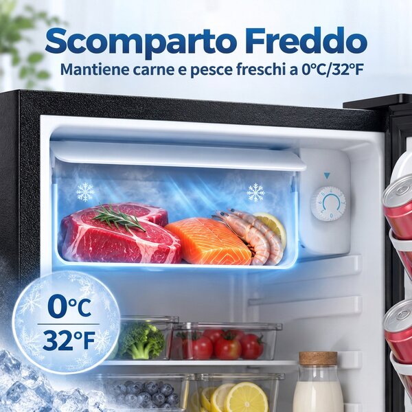 HOMCOM Frigorifero Piccolo 72.5L con Congelatore, Termostato Regolabile, Porta Reversibile, 43 dB, Nero | Aosom Italy