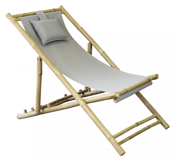 VivaGarden Sdraio da Giardino Pieghevole Cuscino Poggiatesta in Bamboo/Tessuto Dimensioni 117x60x68 cm colore Tortora