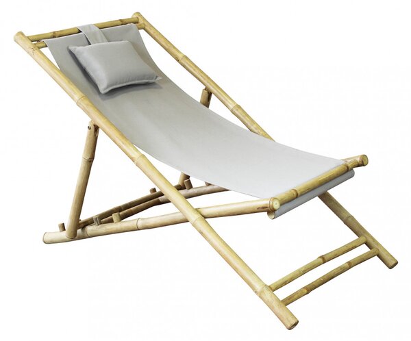 VivaGarden Sdraio da Giardino Pieghevole Cuscino Poggiatesta in Bamboo/Tessuto Dimensioni 117x60x68 cm colore Tortora