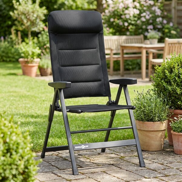 Brunner Sdraio da Giardino Pieghevole Cuscino Poggiatesta Schienale Reclinabile in Alluminio/Poliestere Dimensioni 46,5x42x124 cm colore Nero - Sky