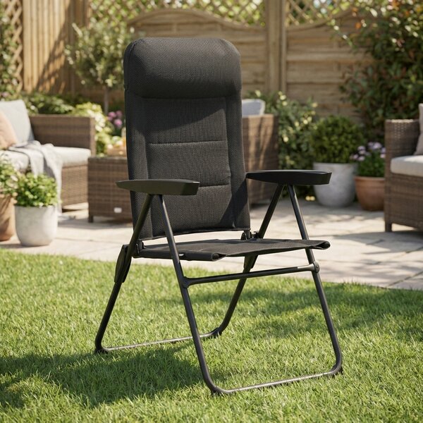 Amicasa Sdraio da Giardino Pieghevole Cuscino Poggiatesta in Metallo/Mesh Dimensioni 56,5x71x113 cm colore Nero - Siviglia