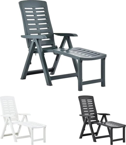 IPAE PROGARDEN Sdraio da Giardino Pieghevole con Poggiagambe Schienale Reclinabile in Polipropilene Dimensioni 109x60x108 cm colore Bianco