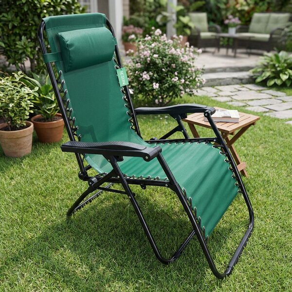 Amicasa Sdraio da Giardino Pieghevole con Poggiapiedi in Acciaio e Textilene 61,5x176x112 cm colore Verde