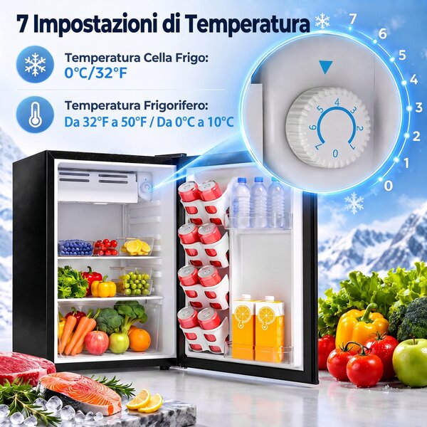 HOMCOM Frigorifero Piccolo 72.5L con Congelatore, Termostato Regolabile, Porta Reversibile, 43 dB, Nero | Aosom Italy