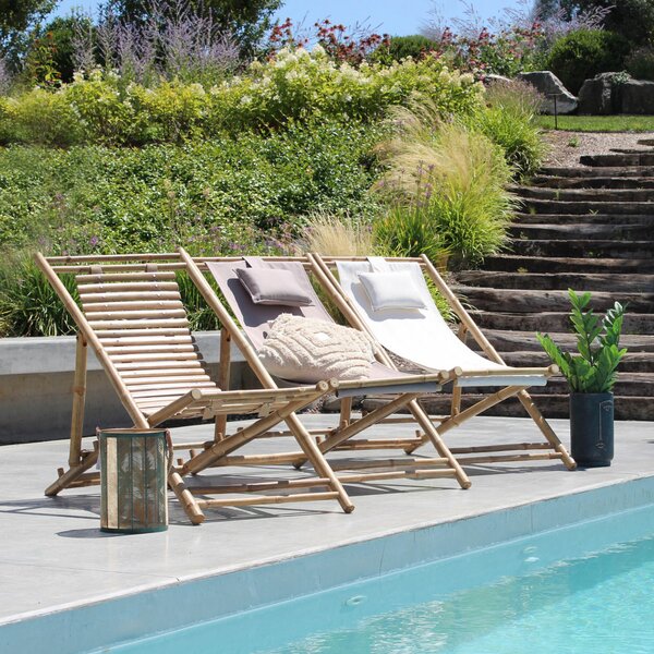 VivaGarden Sdraio da Giardino Pieghevole Cuscino Poggiatesta in Bamboo/Tessuto Dimensioni 117x60x68 cm colore Tortora