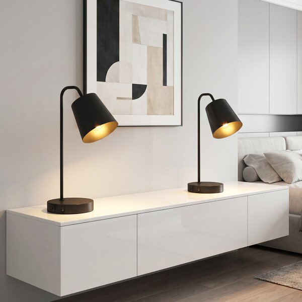 HOMCOM Set 2 lampade da tavolo moderne con porte USB-A e USB-C, Nero | Aosom Italy