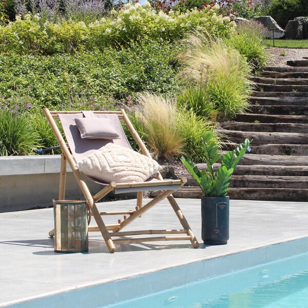 VivaGarden Sdraio da Giardino Pieghevole Cuscino Poggiatesta in Bamboo/Tessuto Dimensioni 117x60x68 cm colore Tortora