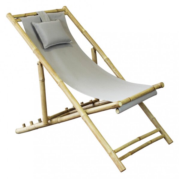 VivaGarden Sdraio da Giardino Pieghevole Cuscino Poggiatesta in Bamboo/Tessuto Dimensioni 117x60x68 cm colore Tortora