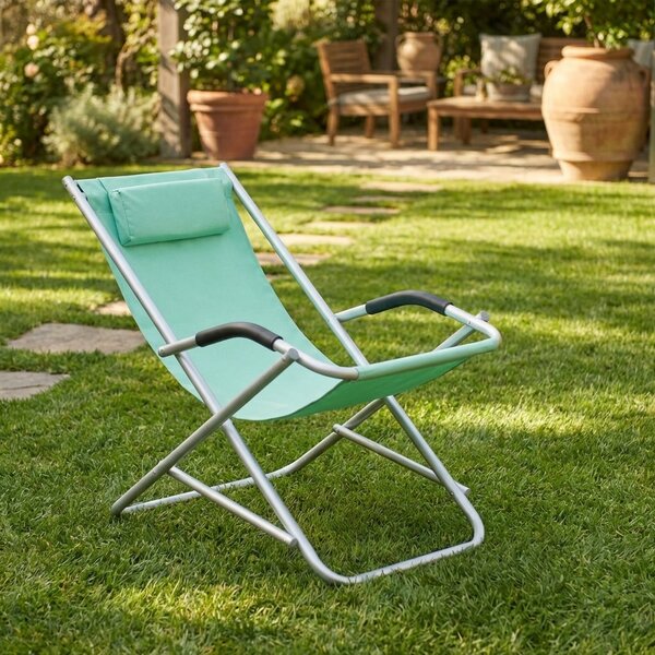 VivaGarden Sdraio da Giardino Pieghevole Cuscino Poggiatesta in Alluminio/Tessuto Dimensioni 90x60x73 cm colore Azzurro