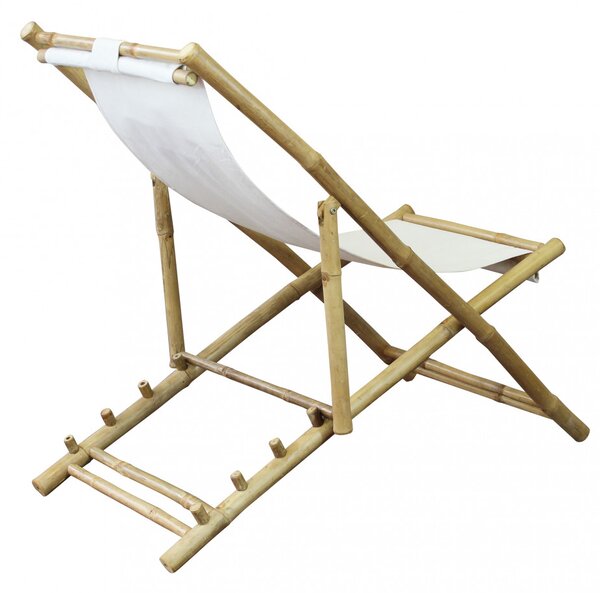 VivaGarden Sdraio da Giardino Pieghevole Cuscino Poggiatesta Schienale Reclinabile in Bamboo/Tessuto Dimensioni 117x60x68 cm colore Bianco