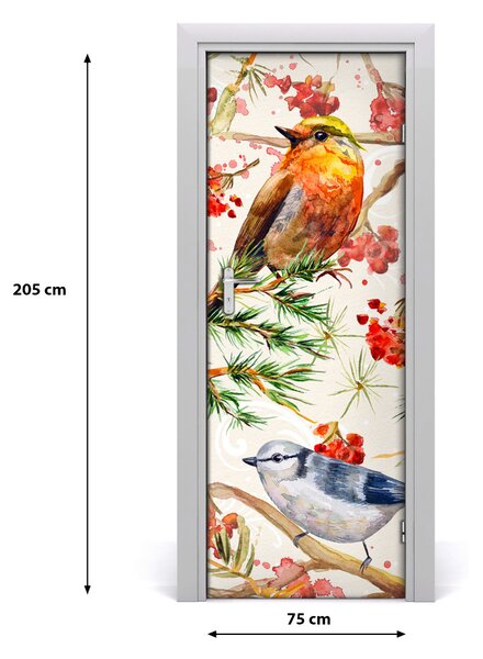 Poster adesivo per porta Uccelli e fiori 75x205 cm