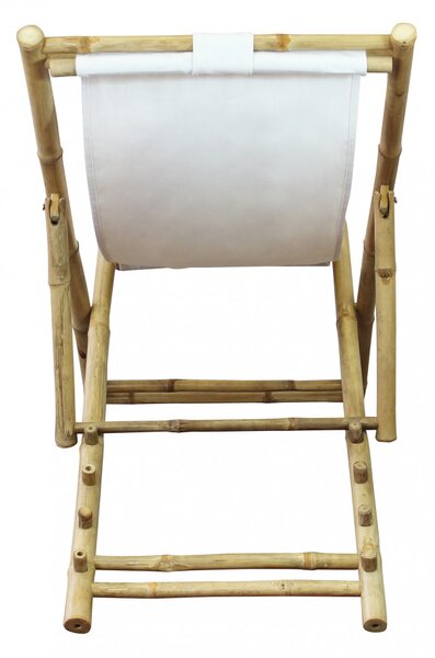 VivaGarden Sdraio da Giardino Pieghevole Cuscino Poggiatesta Schienale Reclinabile in Bamboo/Tessuto Dimensioni 117x60x68 cm colore Bianco