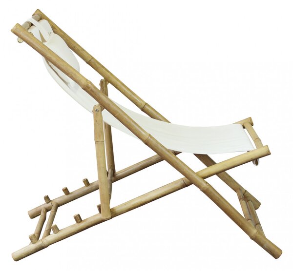 VivaGarden Sdraio da Giardino Pieghevole Cuscino Poggiatesta Schienale Reclinabile in Bamboo/Tessuto Dimensioni 117x60x68 cm colore Bianco