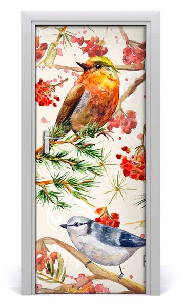 Poster adesivo per porta Uccelli e fiori 75x205 cm