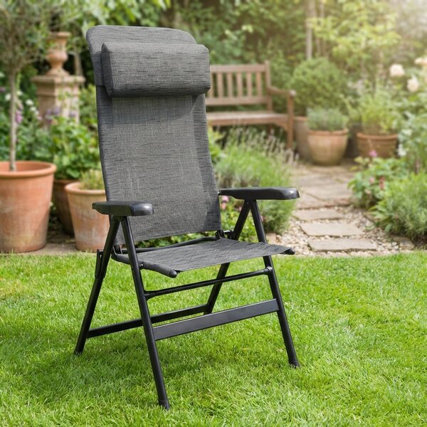 Amicasa Sdraio da Giardino Pieghevole Cuscino Poggiatesta Schienale Reclinabile in Metallo/Textilene Dimensioni 57x83x120 cm colore Grigio - Malaga