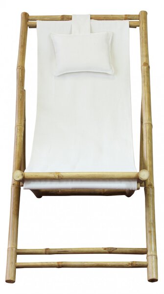 VivaGarden Sdraio da Giardino Pieghevole Cuscino Poggiatesta Schienale Reclinabile in Bamboo/Tessuto Dimensioni 117x60x68 cm colore Bianco
