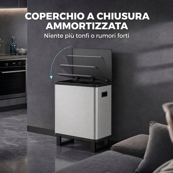 HOMCOM Pattumiera Automatica con Sensore 54L, 3 Scomparti, Secchi Interni Rimovibili, Acciaio Inox, Argento | Aosom Italy