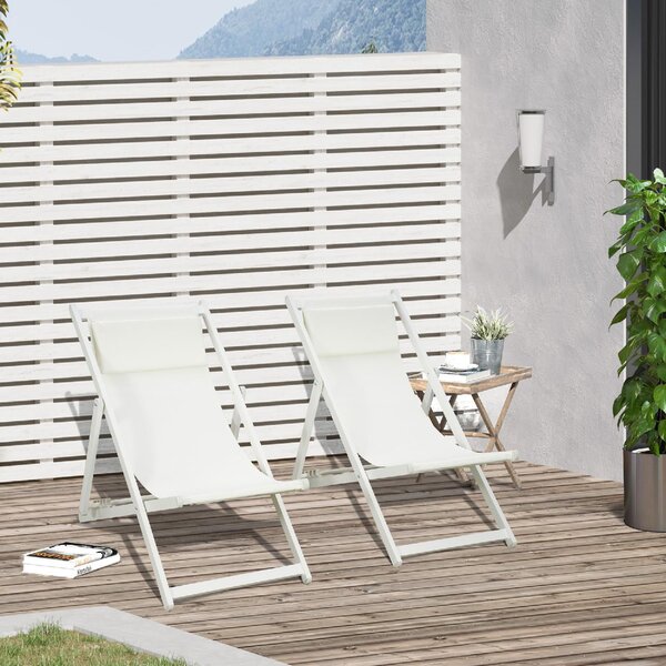 VivaGarden Sdraio da Giardino Pieghevole Cuscino Poggiatesta Schienale Reclinabile Set 2 Sdraio in Alluminio/Texteline Dimensioni 96,5x58x91,5 cm c