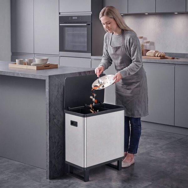 HOMCOM Pattumiera Automatica con Sensore 54L, 3 Scomparti, Secchi Interni Rimovibili, Acciaio Inox, Argento | Aosom Italy