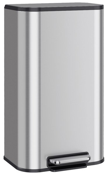 HOMCOM Pattumiera da Cucina Rettangolare 30L in Acciaio Inox, Chiusura Ammortizzata, Secchio Interno Rimovibile, Argento | Aosom Italy