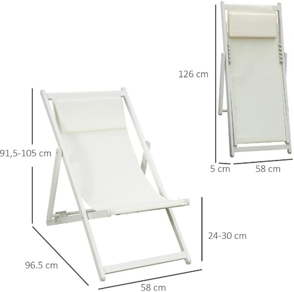 VivaGarden Sdraio da Giardino Pieghevole Cuscino Poggiatesta Schienale Reclinabile Set 2 Sdraio in Alluminio/Texteline Dimensioni 96,5x58x91,5 cm c