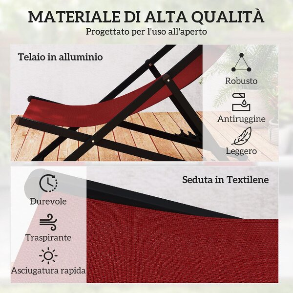 VivaGarden Sdraio da Giardino Pieghevole Cuscino Poggiatesta Schienale Reclinabile Set 2 Sdraio in Alluminio/Textilene Dimensioni 96,35x58x91,5 cm 