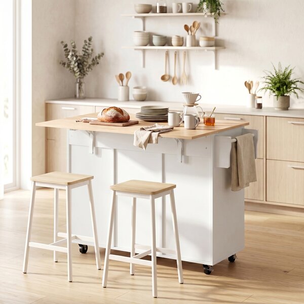 HOMCOM Isola cucina con piano ribaltabile, 2 cassetti e 3 porte, Bianco | Aosom Italy