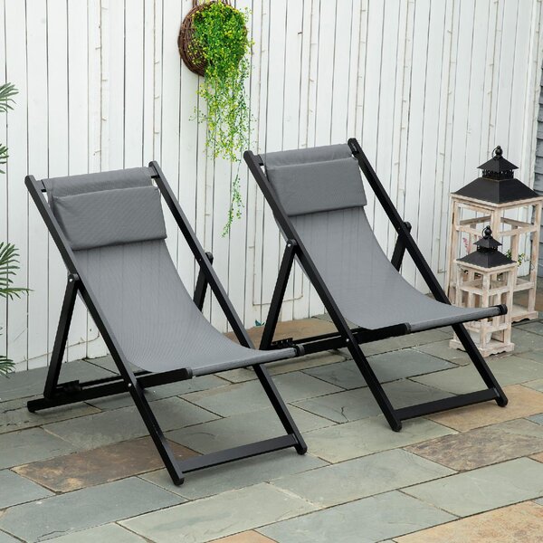 VivaGarden Sdraio da Giardino Pieghevole Cuscino Poggiatesta Schienale Reclinabile Set 2 Sdraio in Alluminio/Texteline Dimensioni 96,5x58x91,5 cm c