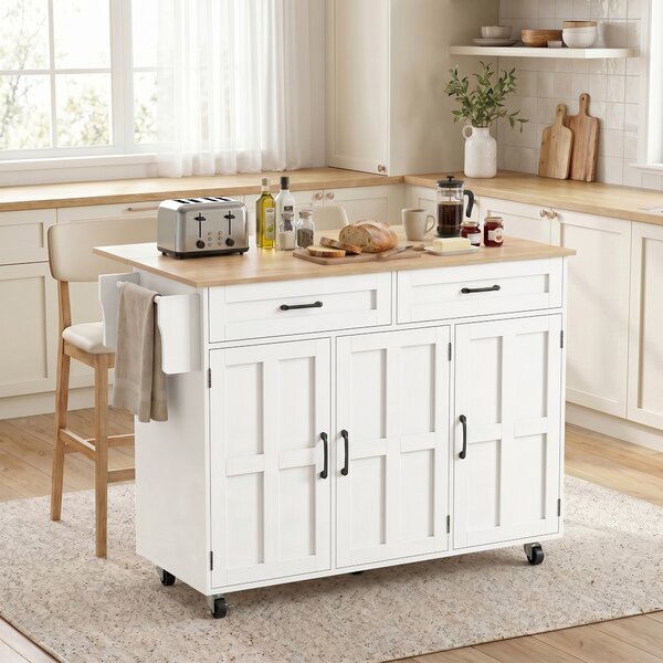HOMCOM Isola cucina con piano ribaltabile, 2 cassetti e 3 porte, Bianco | Aosom Italy