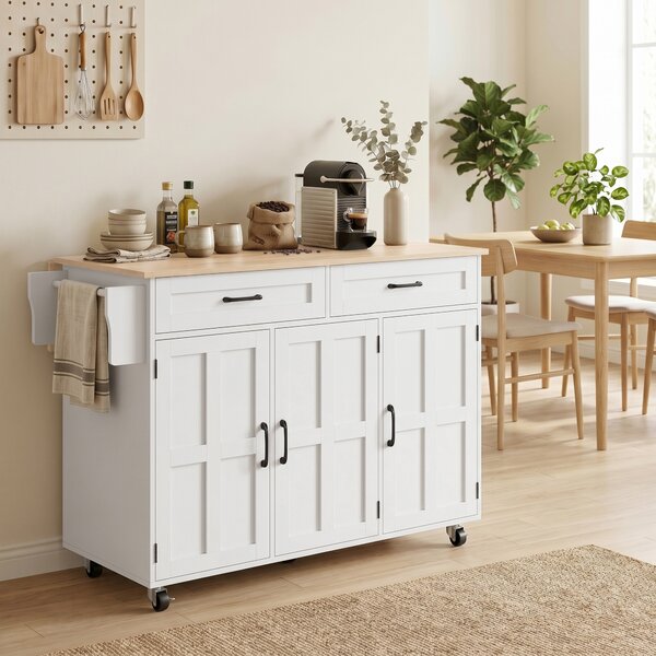 HOMCOM Isola cucina con piano ribaltabile, 2 cassetti e 3 porte, Bianco | Aosom Italy