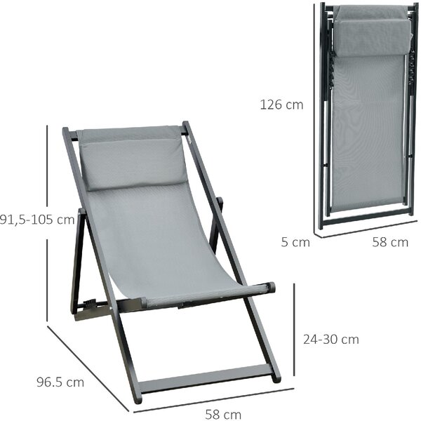 VivaGarden Sdraio da Giardino Pieghevole Cuscino Poggiatesta Schienale Reclinabile Set 2 Sdraio in Alluminio/Texteline Dimensioni 96,5x58x91,5 cm c