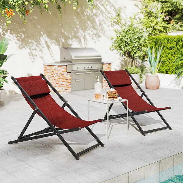 VivaGarden Sdraio da Giardino Pieghevole Cuscino Poggiatesta Schienale Reclinabile Set 2 Sdraio in Alluminio/Textilene Dimensioni 96,35x58x91,5 cm 